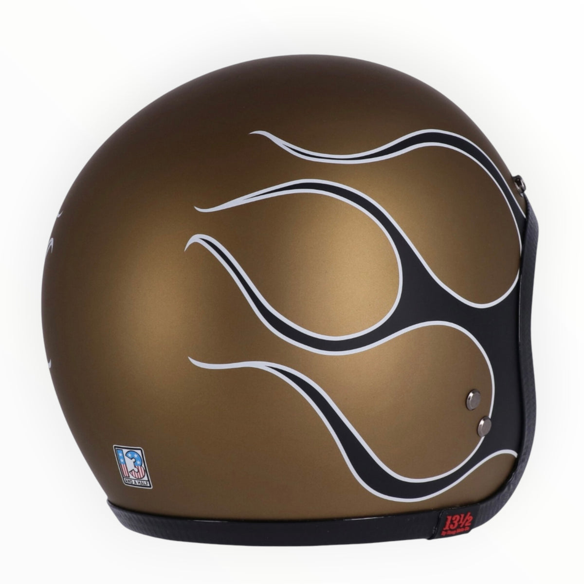 13 1/2(サーティーアンドアハーフ)”Skull bucket" ジェットヘルメット flames matte gold 【装飾品】