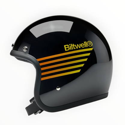 Biltwell ビルトウェル ”BONANZA" ジェットヘルメット Lightspeed Gloss Black / Orange / Yellow【装飾品】