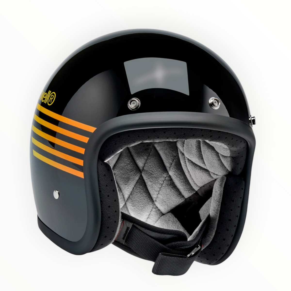 Biltwell ビルトウェル ”BONANZA" ジェットヘルメット Lightspeed Gloss Black / Orange / Yellow【装飾品】