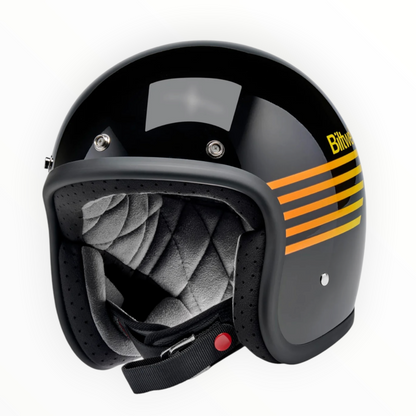 Biltwell ビルトウェル ”BONANZA" ジェットヘルメット Lightspeed Gloss Black / Orange / Yellow【装飾品】