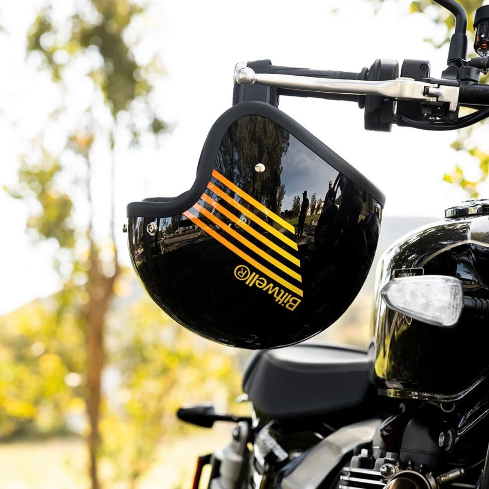 Biltwell ビルトウェル ”BONANZA" ジェットヘルメット Lightspeed Gloss Black / Orange / Yellow【装飾品】