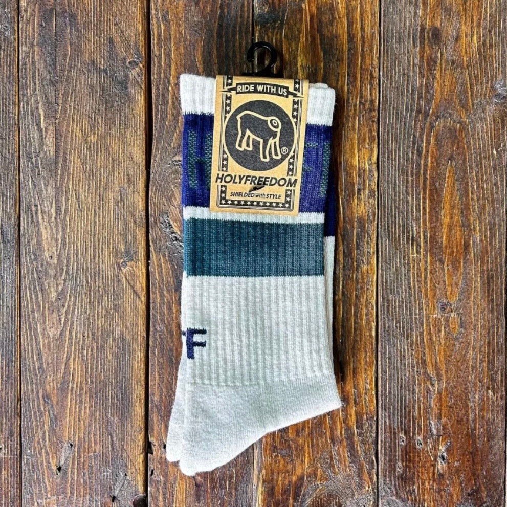 HOLYFREEDOM（ホーリーフリーダム）メンズ ソックス "LARRYBIRD SOX" 【ホワイト/ネイビー/グリーン】