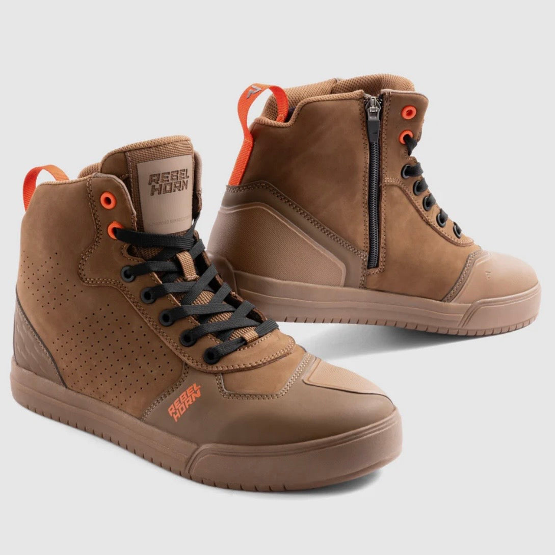 REBELHORN（レベルホーン）パンチングレザースニーカー "Spike Motorcycle Boots" 【ブラウン】