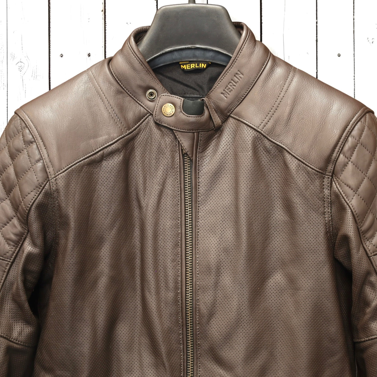 MERLIN （マーリン） パンチングレザーレザージャケット 　"ICON D3O LEATHER JACKET" 【ブラウン/クリーム】