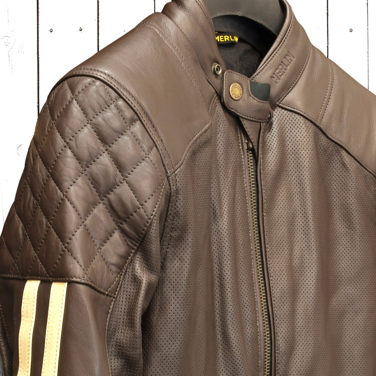 MERLIN （マーリン） パンチングレザーレザージャケット 　"ICON D3O LEATHER JACKET" 【ブラウン/クリーム】