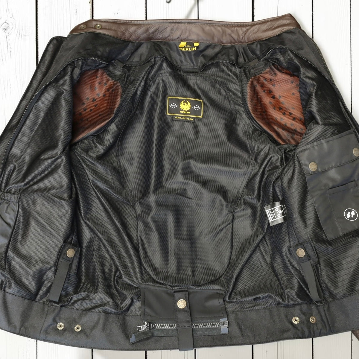 MERLIN （マーリン） パンチングレザーレザージャケット 　"ICON D3O LEATHER JACKET" 【ブラウン/クリーム】