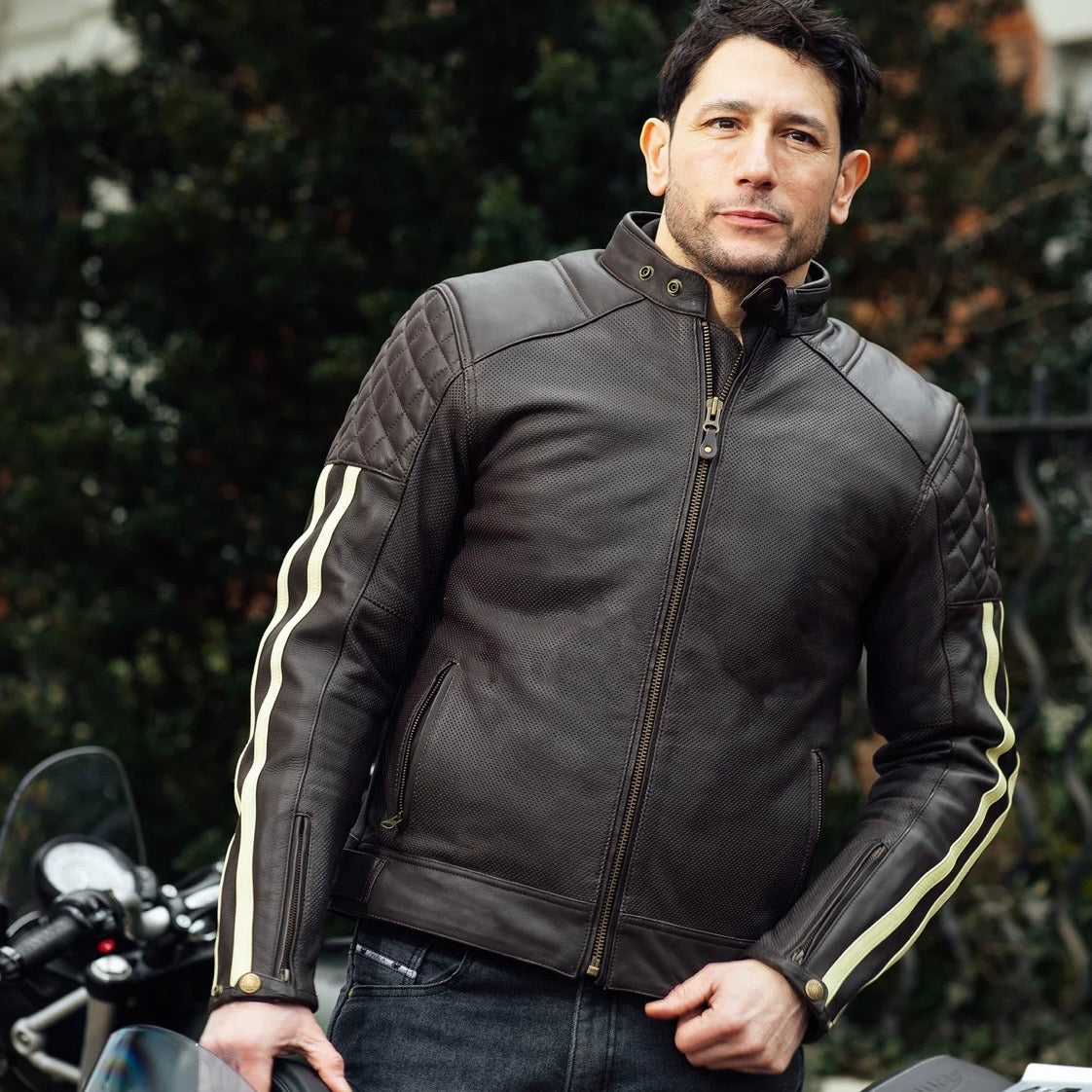 MERLIN （マーリン） パンチングレザーレザージャケット 　"ICON D3O LEATHER JACKET" 【ブラウン/クリーム】