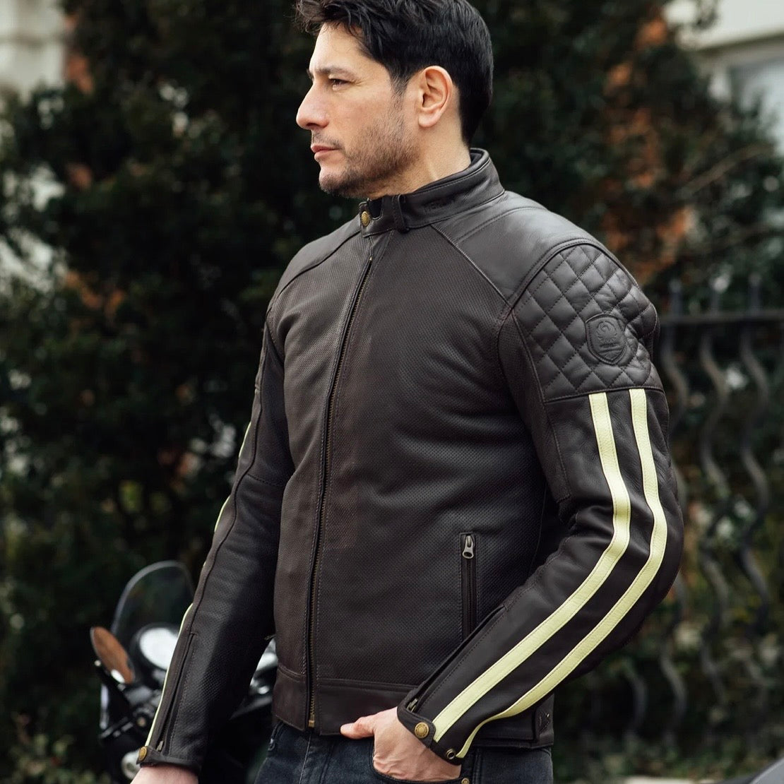 MERLIN （マーリン） パンチングレザーレザージャケット 　"ICON D3O LEATHER JACKET" 【ブラウン/クリーム】