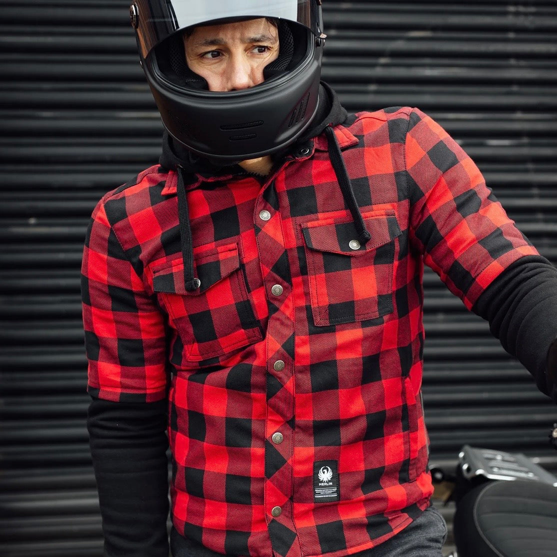MERLIN （マーリン） ライディングシャツジャケット "DEADWOOD FLANNEL HOODY" 【ブラック/レッド】