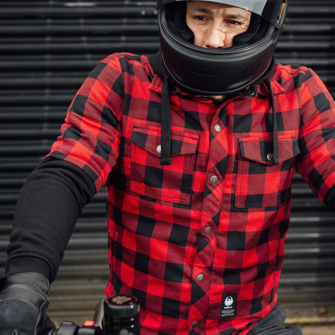 MERLIN （マーリン） ライディングシャツジャケット "DEADWOOD FLANNEL HOODY" 【ブラック/レッド】