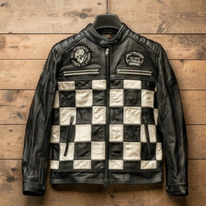 HOLYFREEDOM ホーリーフリーダム パッチワーク レザージャケット ”ZERO BONNEVILLE JACKET" 【ブラック/チェッカー】