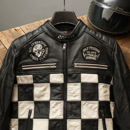 HOLYFREEDOM ホーリーフリーダム パッチワーク レザージャケット ”ZERO BONNEVILLE JACKET" 【ブラック/チェッカー】