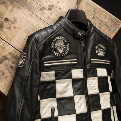 HOLYFREEDOM ホーリーフリーダム パッチワーク レザージャケット ”ZERO BONNEVILLE JACKET" 【ブラック/チェッカー】