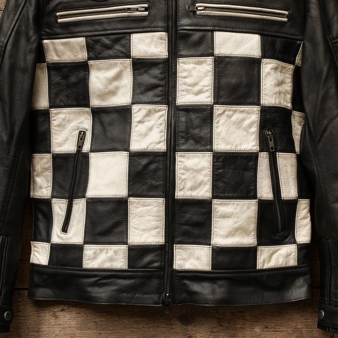 HOLYFREEDOM ホーリーフリーダム パッチワーク レザージャケット ”ZERO BONNEVILLE JACKET" 【ブラック/チェッカー】