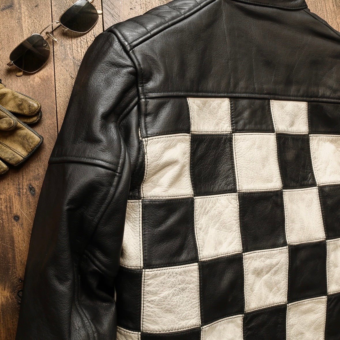 HOLYFREEDOM ホーリーフリーダム パッチワーク レザージャケット ”ZERO BONNEVILLE JACKET" 【ブラック/チェッカー】