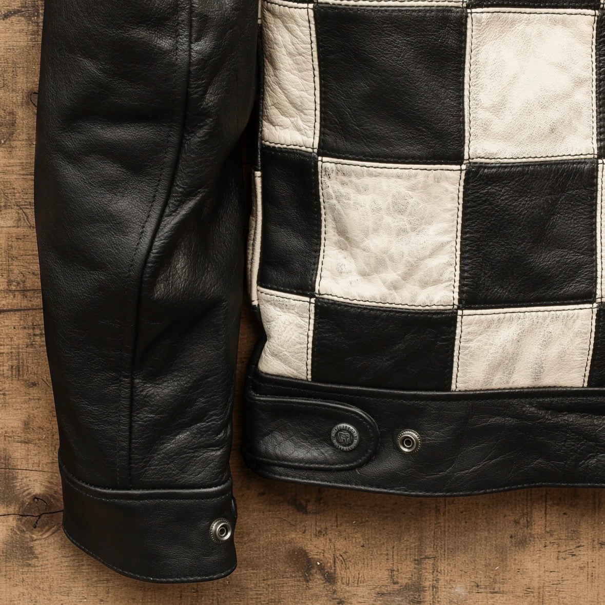 HOLYFREEDOM ホーリーフリーダム パッチワーク レザージャケット ”ZERO BONNEVILLE JACKET" 【ブラック/チェッカー】