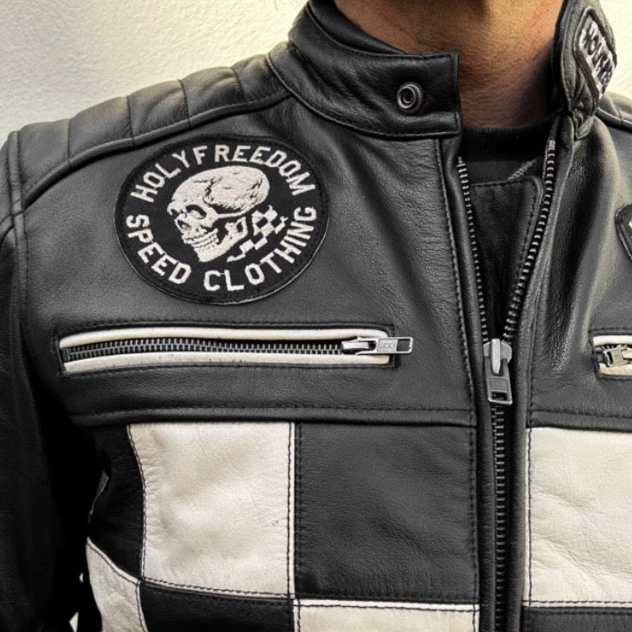 HOLYFREEDOM ホーリーフリーダム パッチワーク レザージャケット ”ZERO BONNEVILLE JACKET" 【ブラック/チェッカー】