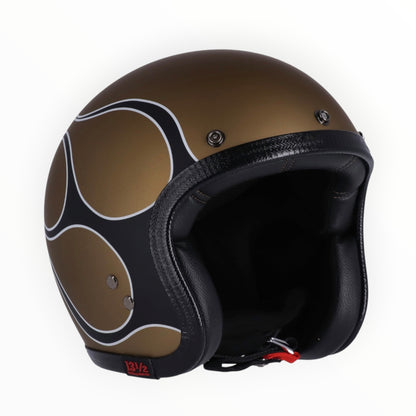 13 1/2（サーティーアンドアハーフ）”Skull bucket"  ジェットヘルメット  flames matte gold 【装飾品】