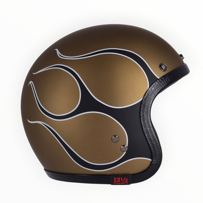 13 1/2（サーティーアンドアハーフ）”Skull bucket"  ジェットヘルメット  flames matte gold 【装飾品】