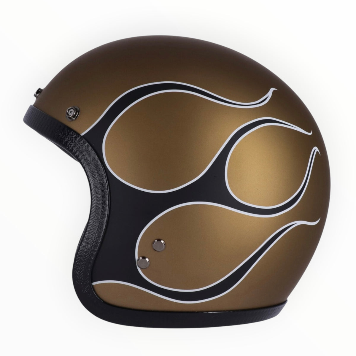 13 1/2（サーティーアンドアハーフ）”Skull bucket"  ジェットヘルメット  flames matte gold 【装飾品】