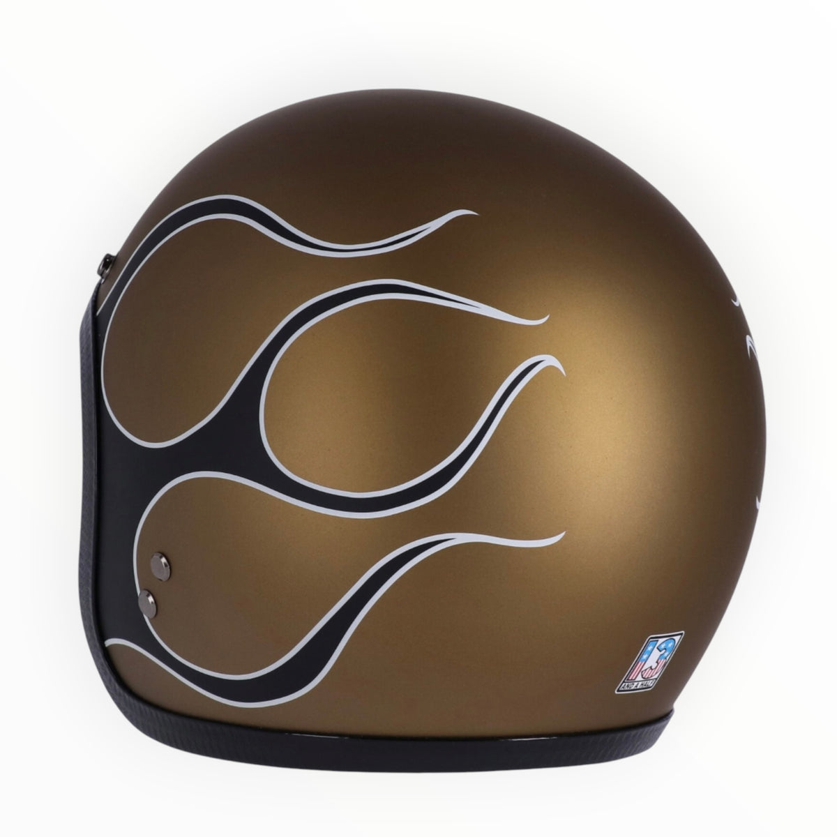 13 1/2（サーティーアンドアハーフ）”Skull bucket"  ジェットヘルメット  flames matte gold 【装飾品】