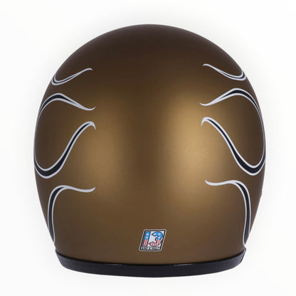 13 1/2（サーティーアンドアハーフ）”Skull bucket"  ジェットヘルメット  flames matte gold 【装飾品】