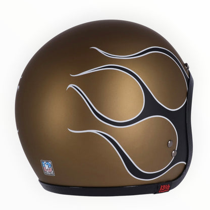 13 1/2（サーティーアンドアハーフ）”Skull bucket"  ジェットヘルメット  flames matte gold 【装飾品】