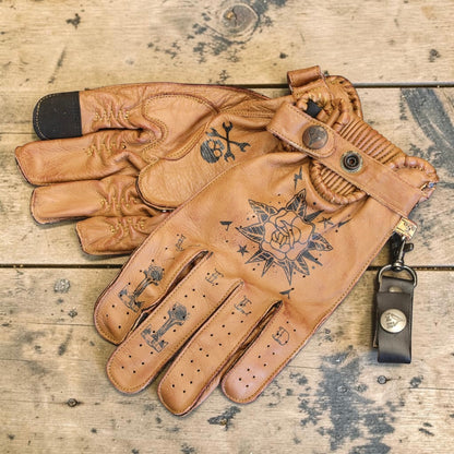 By City バイシティ レザーグローブ "Second Skin Tattoo Gloves" 【ブラウン】