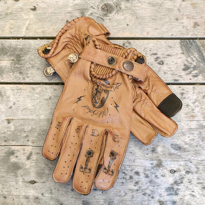 By City バイシティ レザーグローブ "Second Skin Tattoo Gloves" 【ブラウン】
