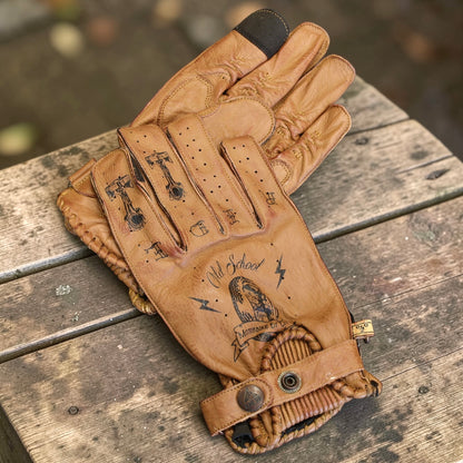 By City バイシティ レザーグローブ "Second Skin Tattoo Gloves" 【ブラウン】
