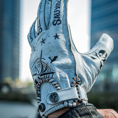 By City バイシティ レザーグローブ "Second Skin Tattoo Gloves" 【ホワイト】