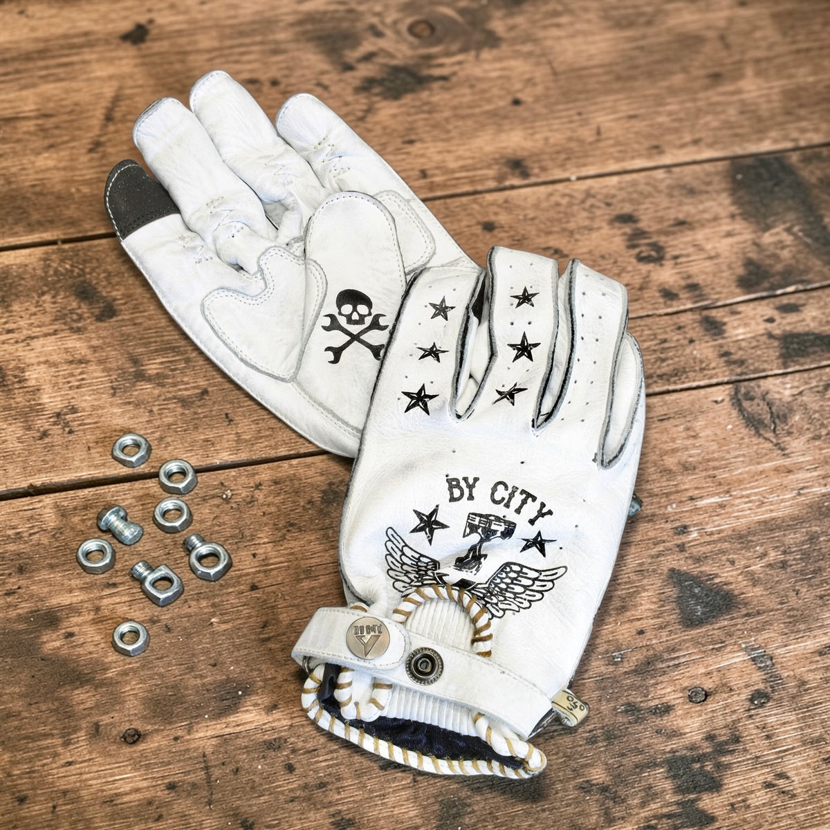 By City バイシティ レザーグローブ "Second Skin Tattoo Gloves" 【ホワイト】