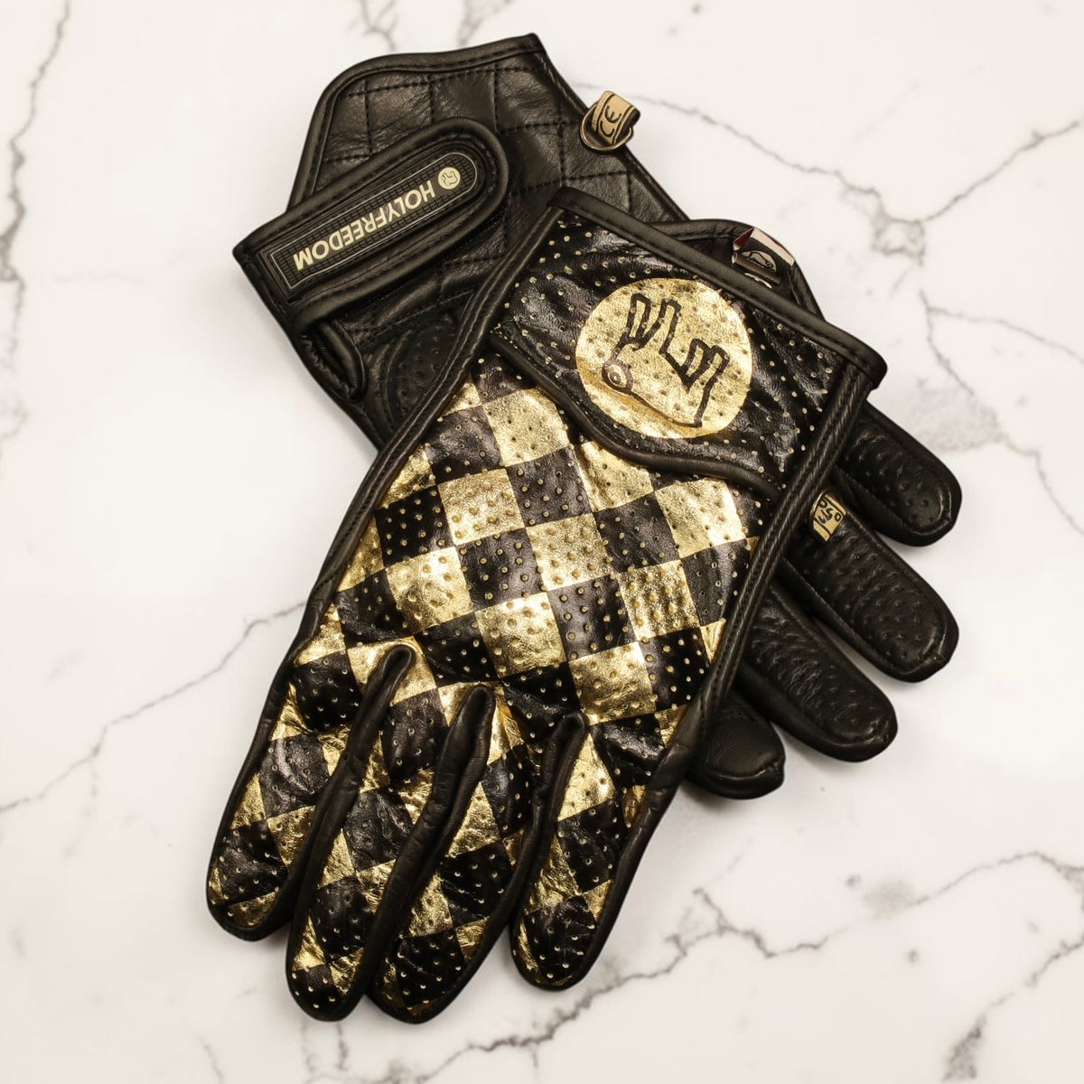 HOLYFREEDOM ホーリーフリーダム パンチングレザーグローブ "BULLIT LINGOTTO GLOVES" 【ゴールド】